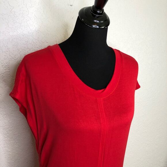 Cabi Whistle Tunic red scoop neck ruched side tunic top size Medium #5616 - Picture 3 of 16
